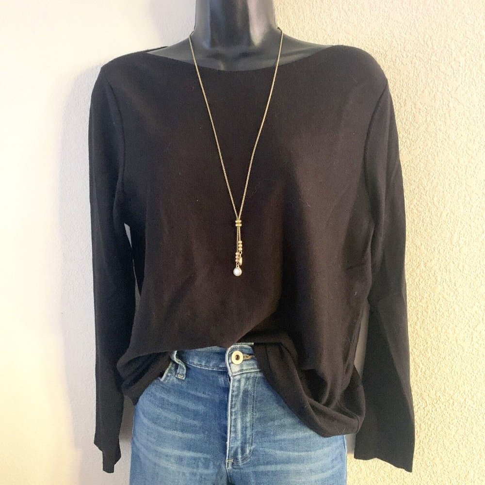 Chico's Top Size 1 M (8/10) Bateau Neck BLACK Pullover Sweater  STYLE: 570334411